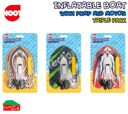 Inflatable Power Boat Bath Toy Wind up Motor Triple 3 Pack
