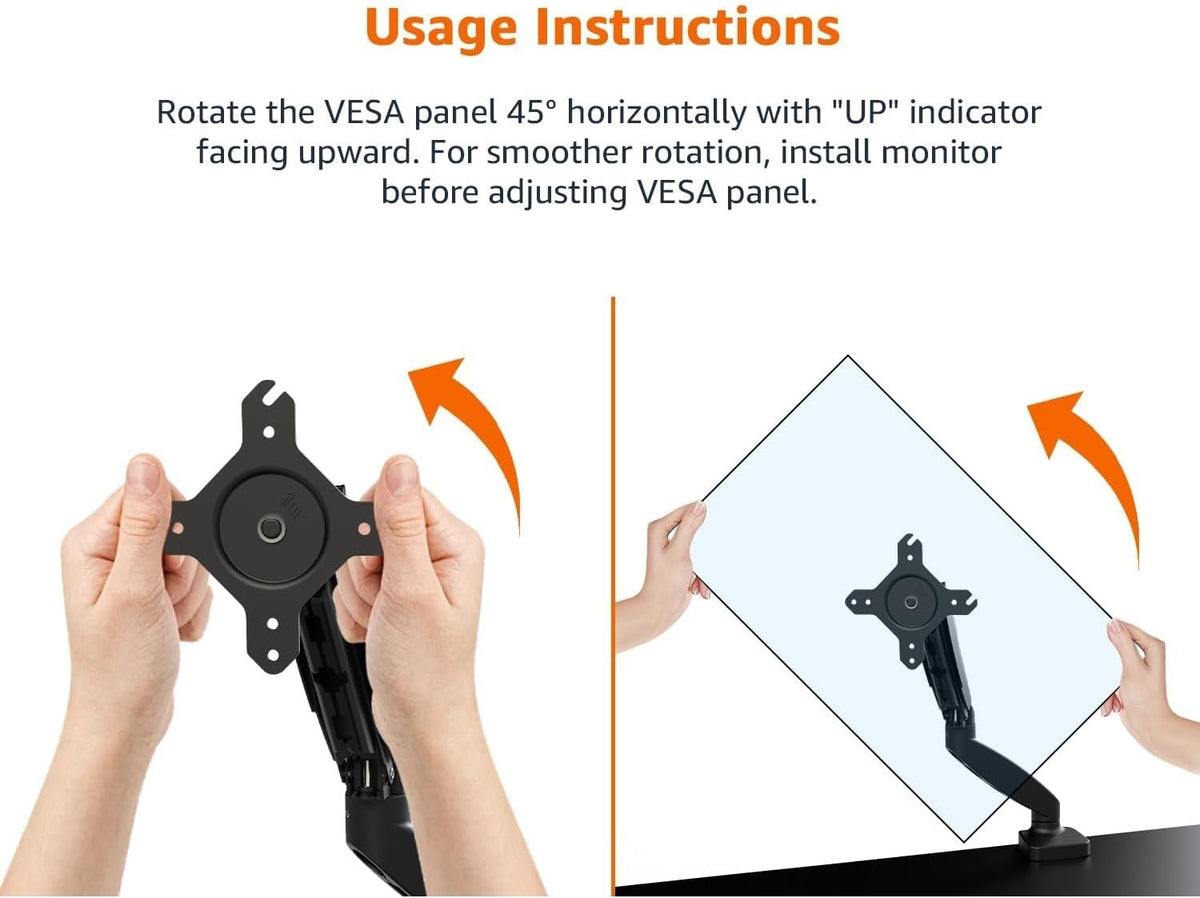 Gas Spring Single Monitor Arm Desk Mount Adjustable Tension Fits 38.1-68.6CM