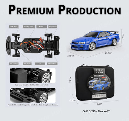LDR/C LD1899 GTR Die-Cast RC Drift Car 1:18 Scale Gyro + Case
