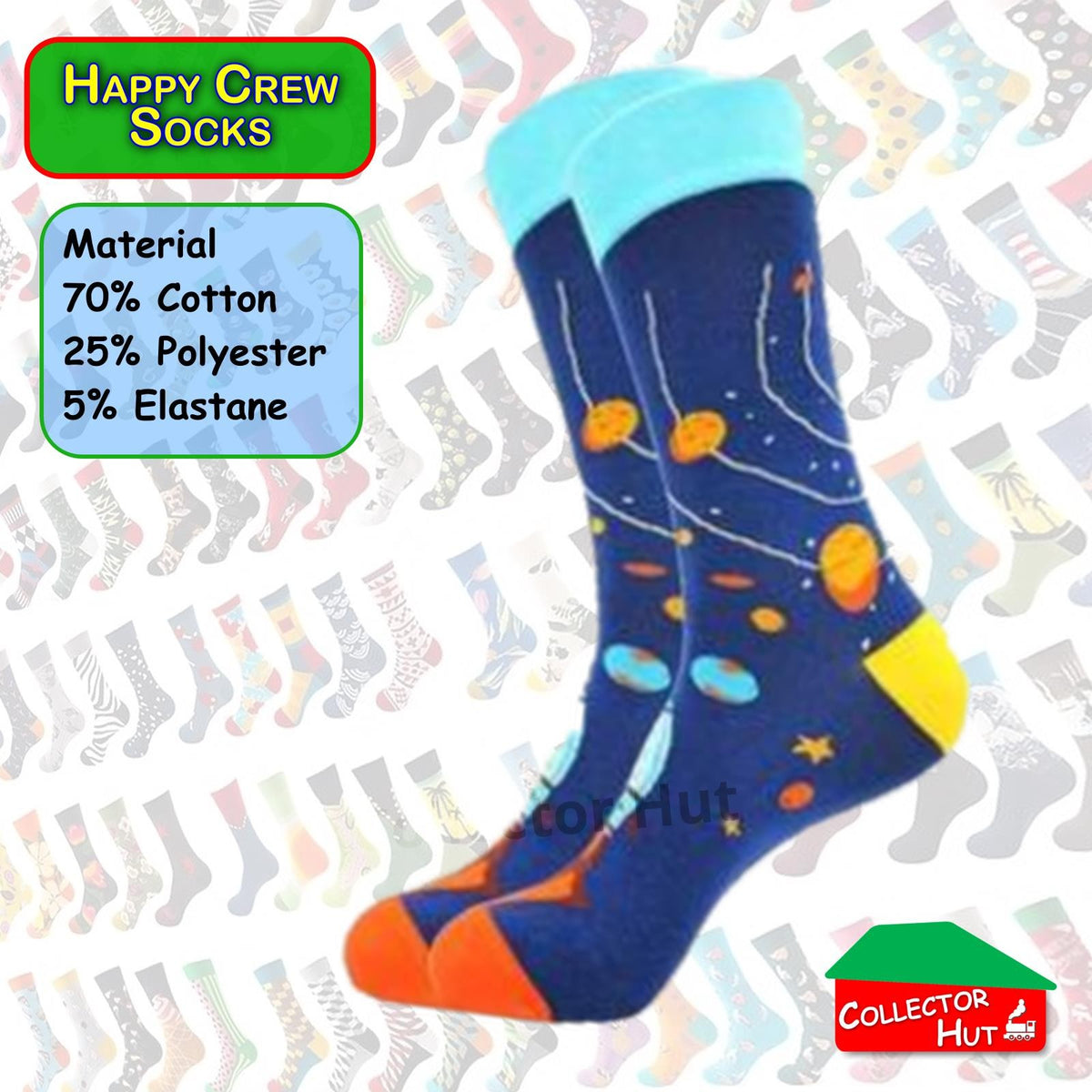 Happy Crew Socks Novelty Breathable Anti-Odour Men's Unisex UK 9-11 EU 43-46