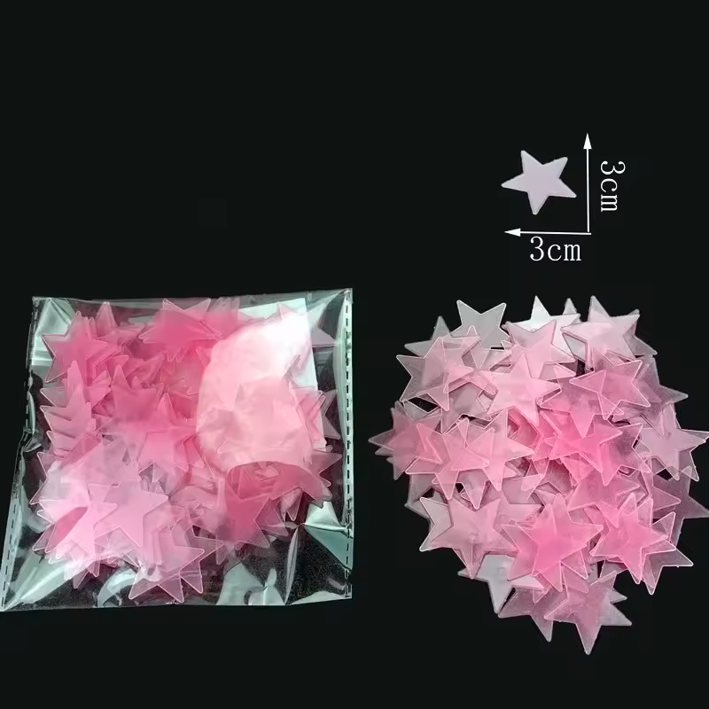 Glow in the Dark Plastic Stickers Dinosaurs Unicorns Stars Pink White Blue Green