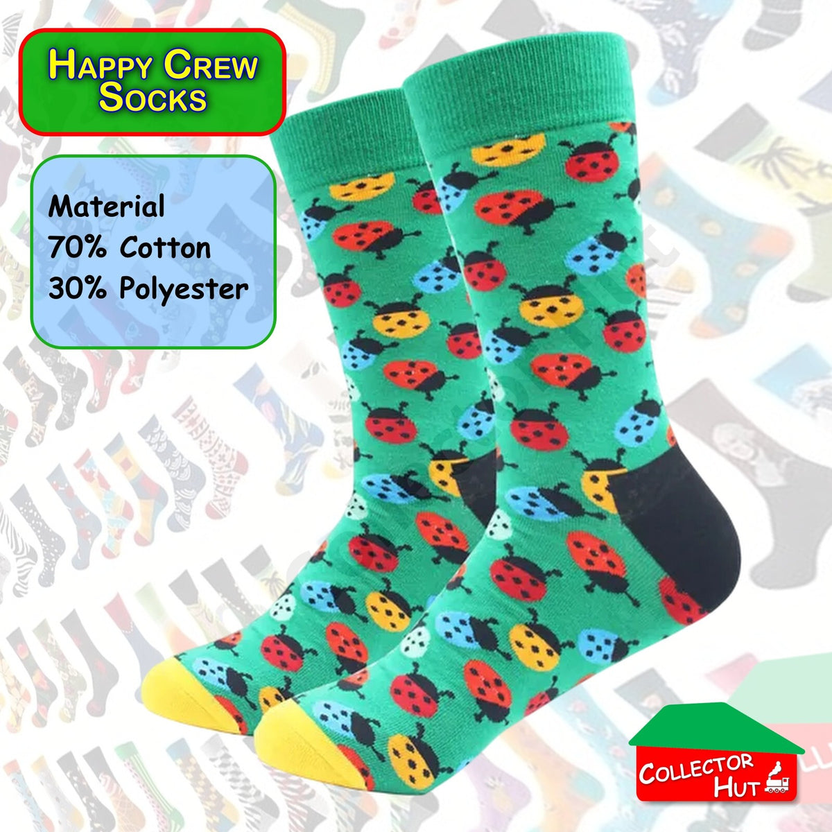 Happy Crew Socks Novelty Breathable Anti-Odour Men's Unisex UK 9-11 EU 43-46