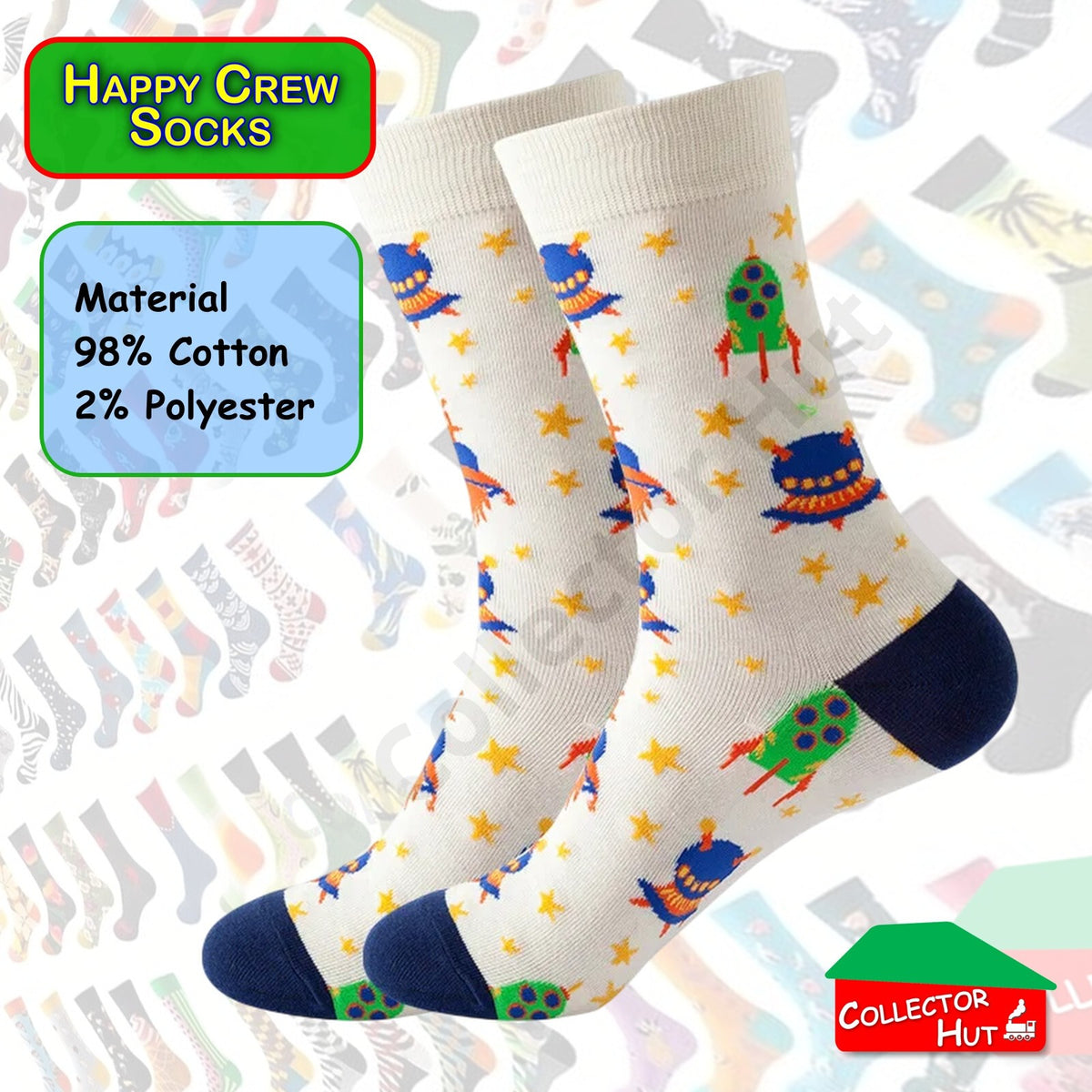 Happy Crew Socks Novelty Breathable Anti-Odour Men's Unisex UK 6-8.5 EU 39-42