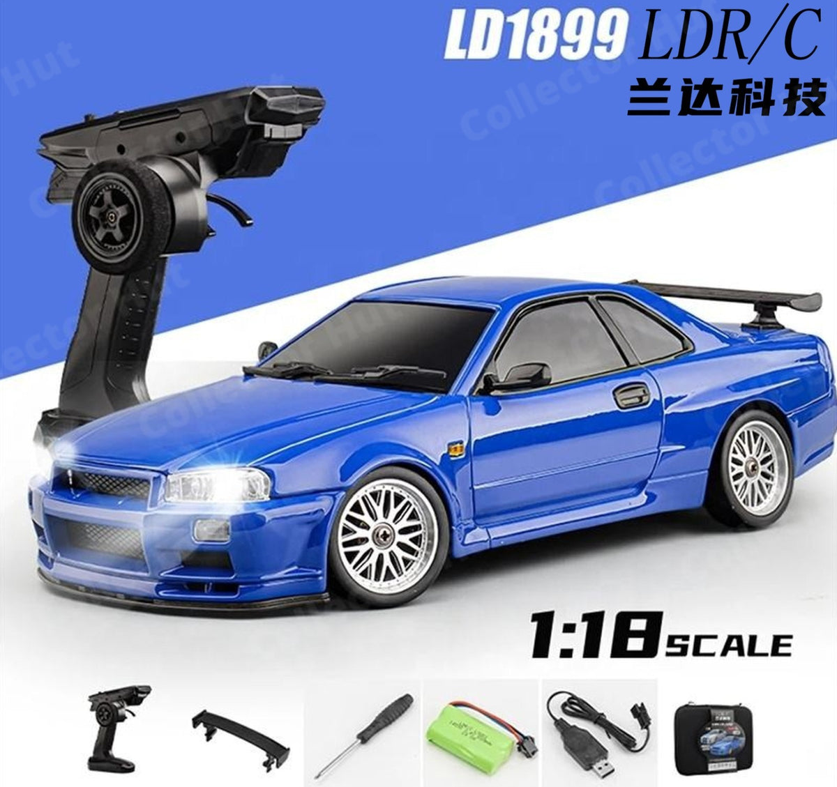 LDR/C LD1899 GTR Die-Cast RC Drift Car 1:18 Scale Gyro + Case