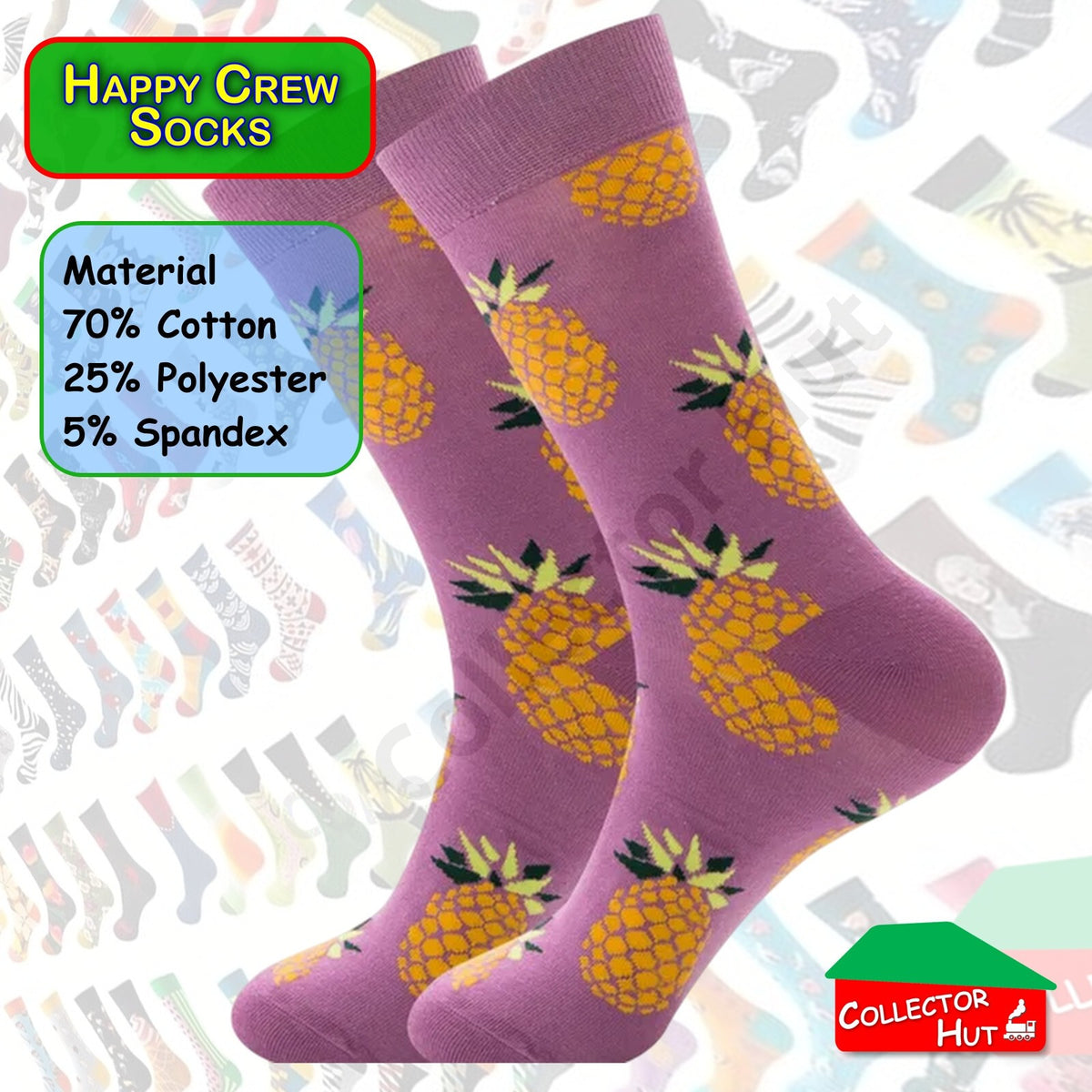 Happy Crew Socks Novelty Breathable Anti-Odour Men's Unisex UK 6-8.5 EU 39-42