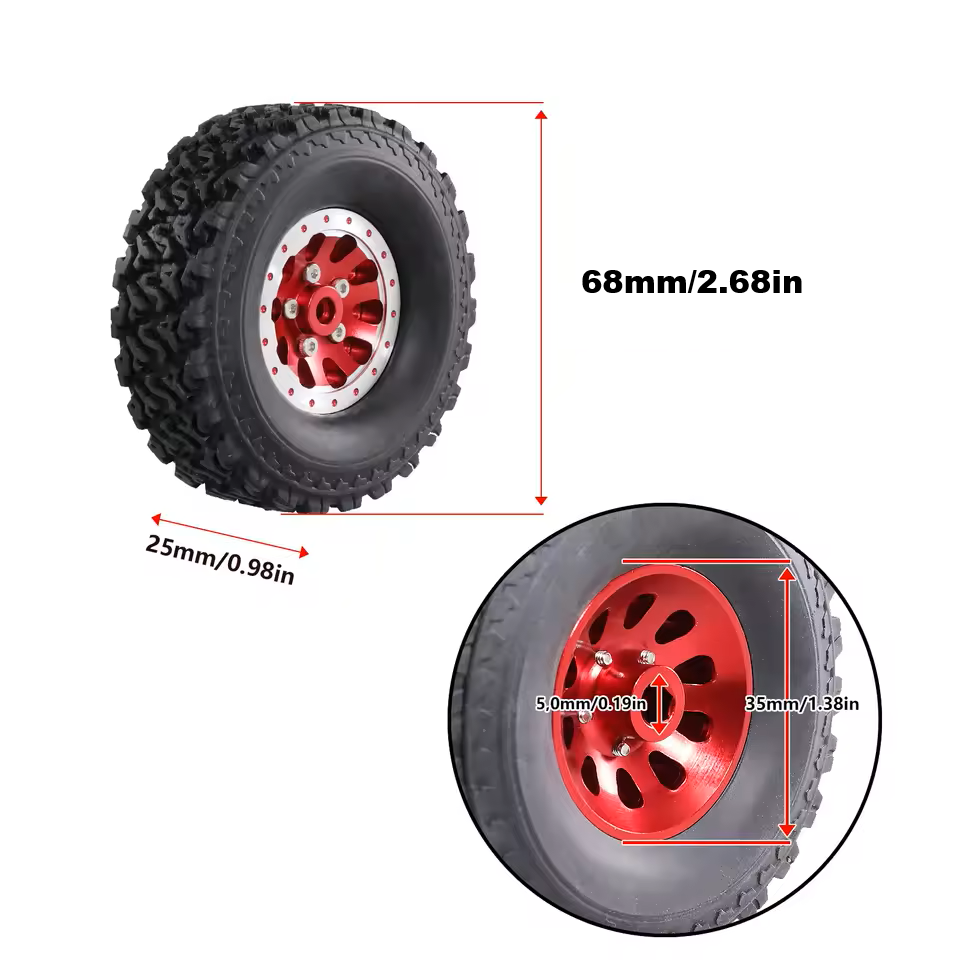RC Model Wheels Tyres 5mm Hub 68mm x 24mm 59g ALLOY BEADLOCK 4pcs Set MN82 MN99