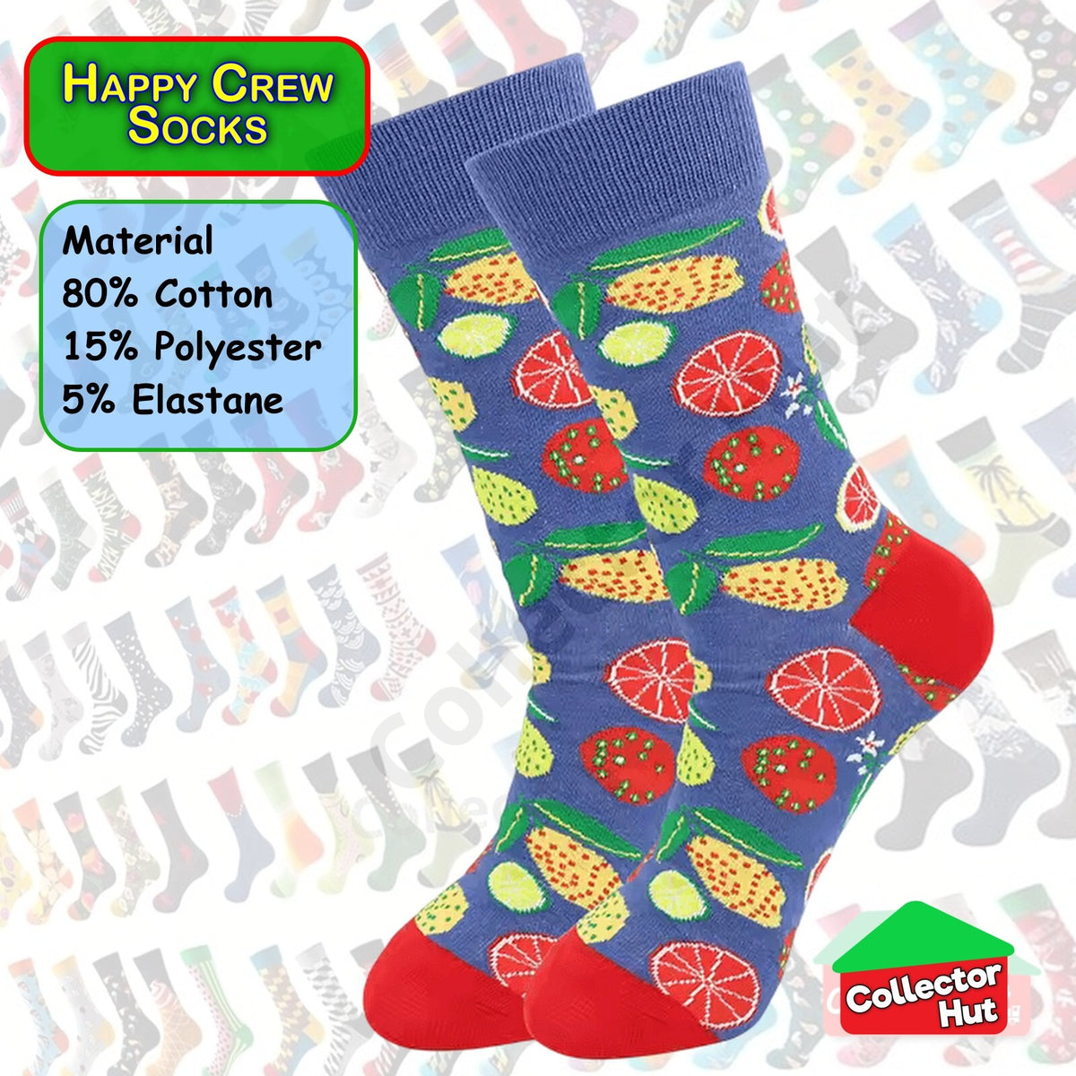 Happy Crew Socks Novelty Breathable Anti-Odour Men's Unisex UK 6-8.5 EU 39-42