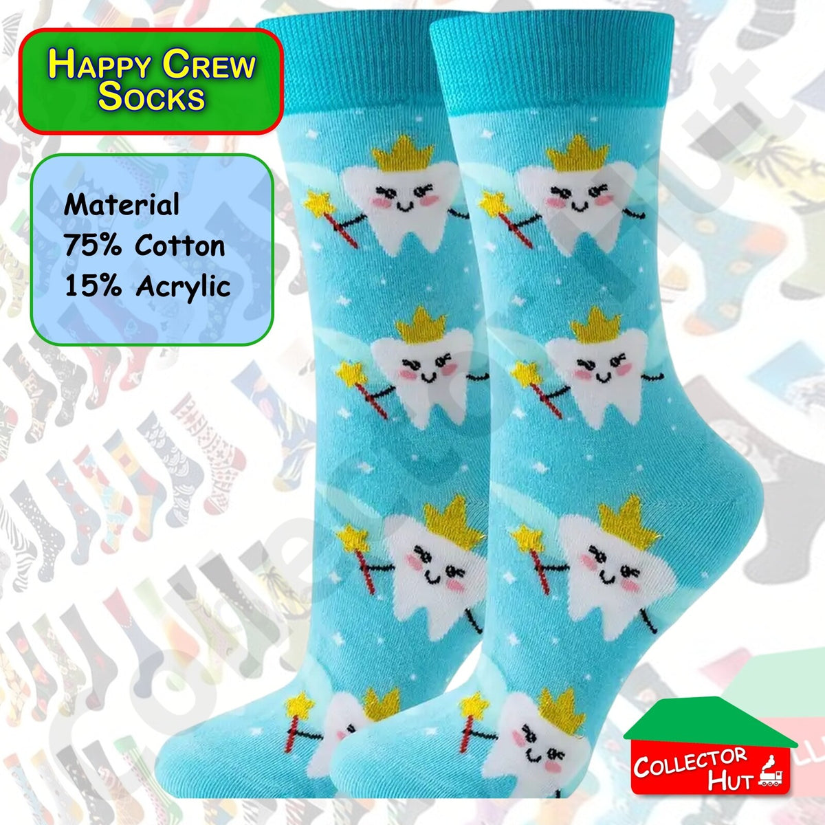 Happy Crew Socks Novelty Breathable Anti-Odour Men's Unisex UK 6-8.5 EU 39-42