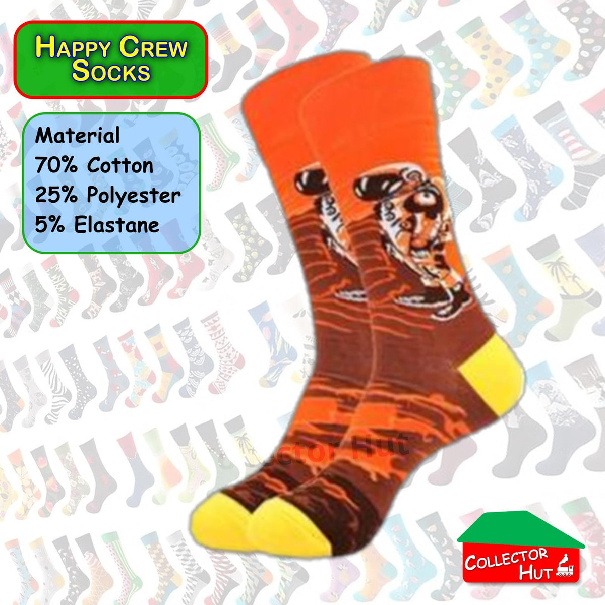 Happy Crew Socks Novelty Breathable Anti-Odour Men's Unisex UK 9-11 EU 43-46