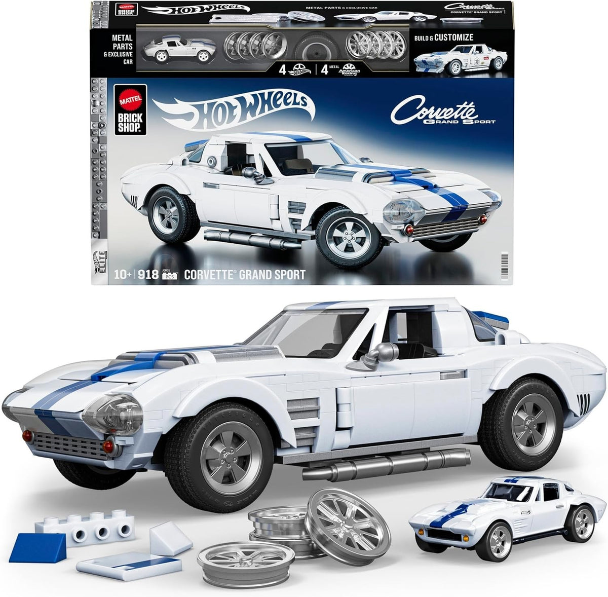 Mattel Brick Shop Hot Wheels ELITE Corvette Grand Sport 1:16 Scale Model Kit