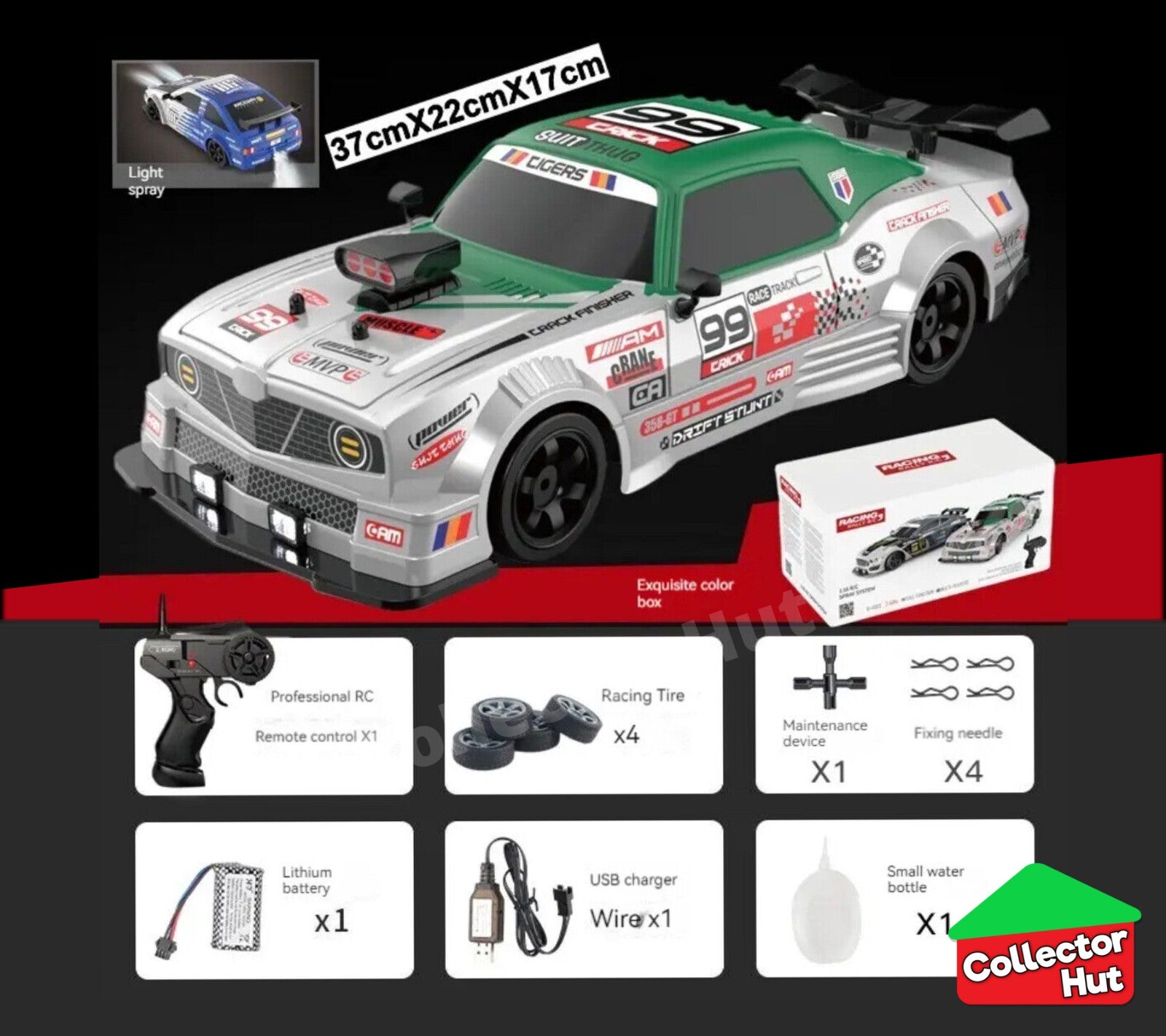 Drift RC Car 1:16 Scale High Speed LED Lights Smoke Effect 4WD 2.4Ghz GIFT BOXED