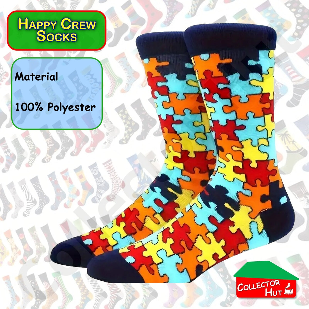 Happy Crew Socks Novelty Breathable Anti-Odour Men's Unisex UK 6-8.5 EU 39-42