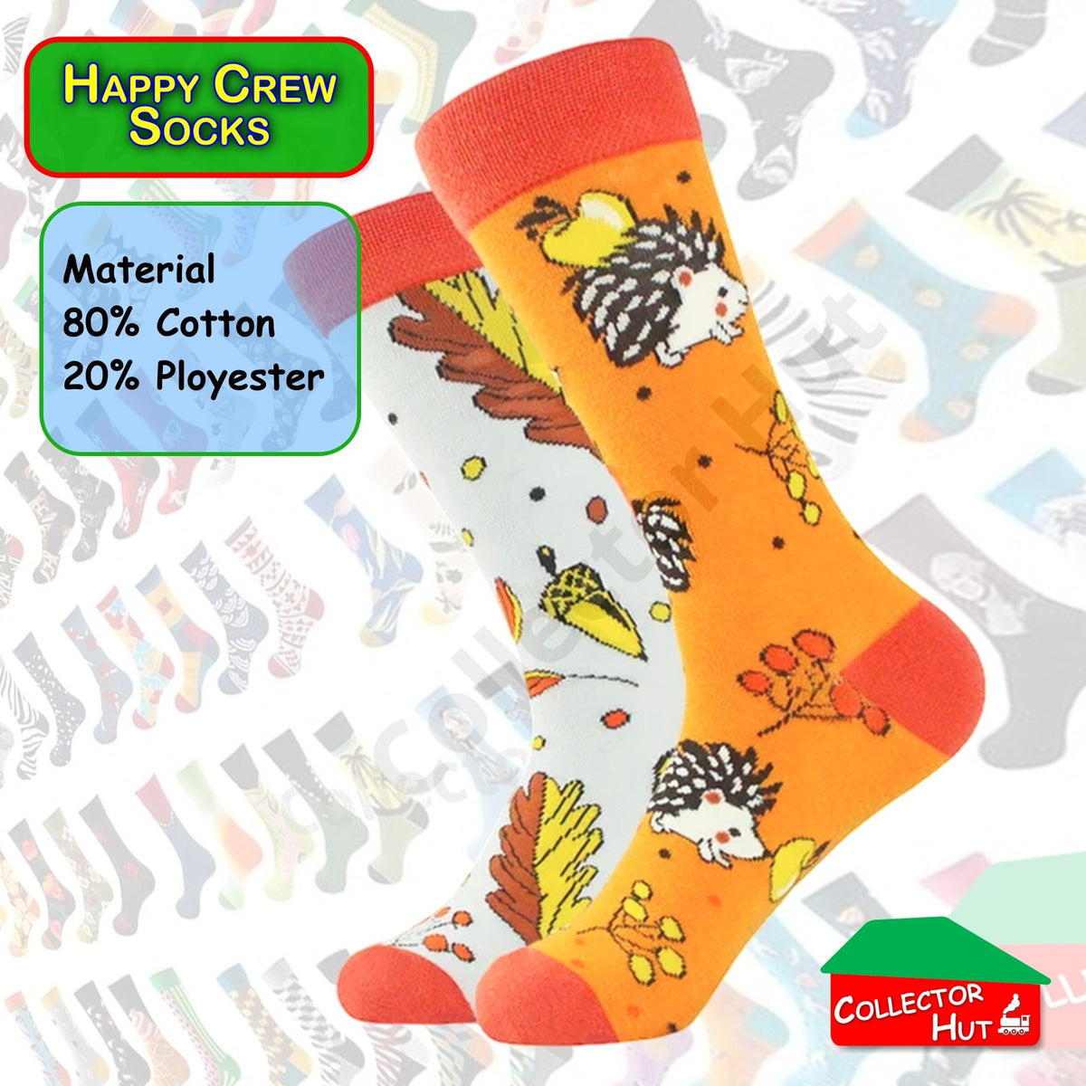 Happy Crew Socks Novelty Breathable Anti-Odour Men's Unisex UK 9-11 EU 43-46