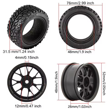 RC Model Wheels Tyres 12mm Hub 75mm x 32mm 46g 4pcs Set Car Truck
