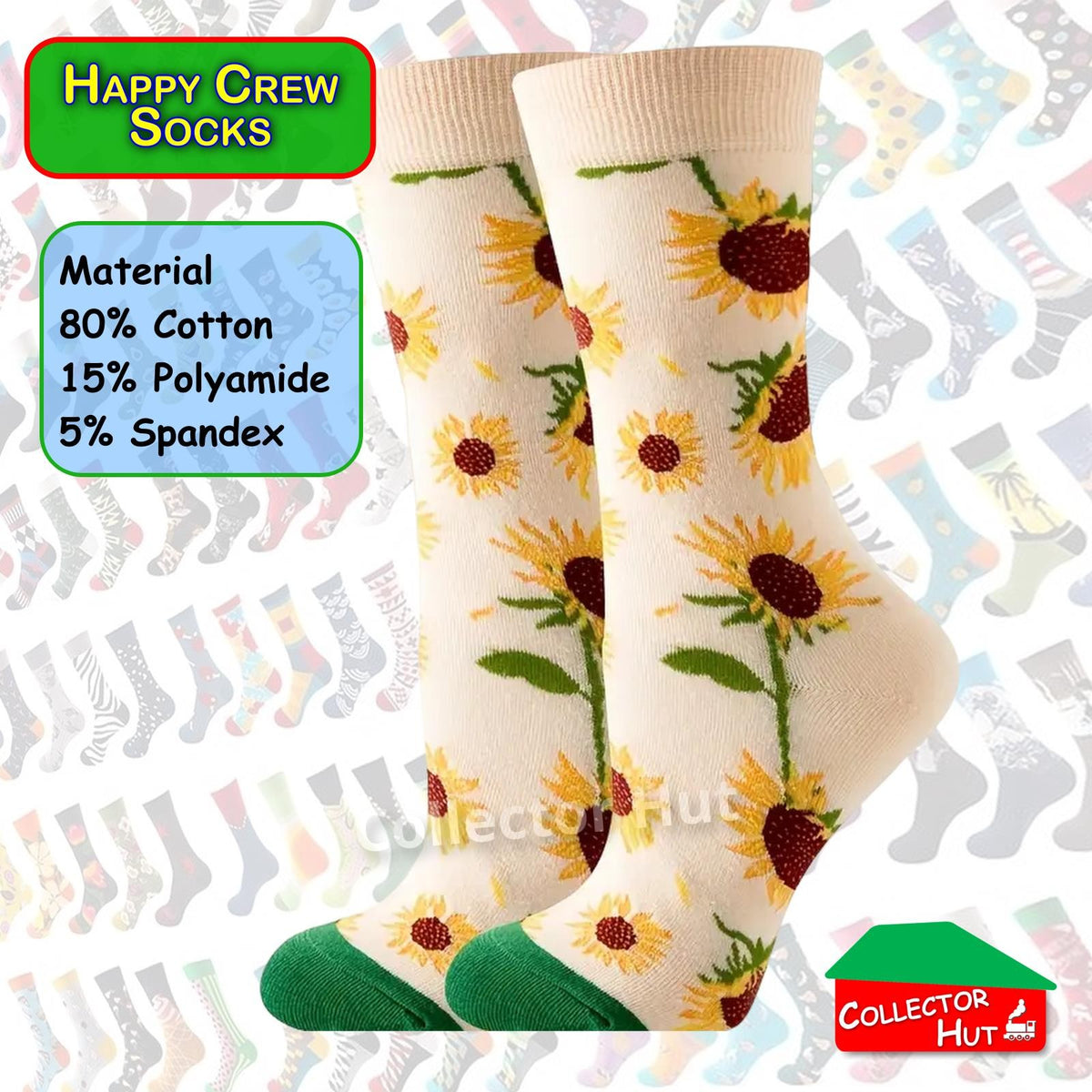 Happy Crew Socks Novelty Breathable Anti-Odour Men's Unisex UK 6-8.5 EU 39-42