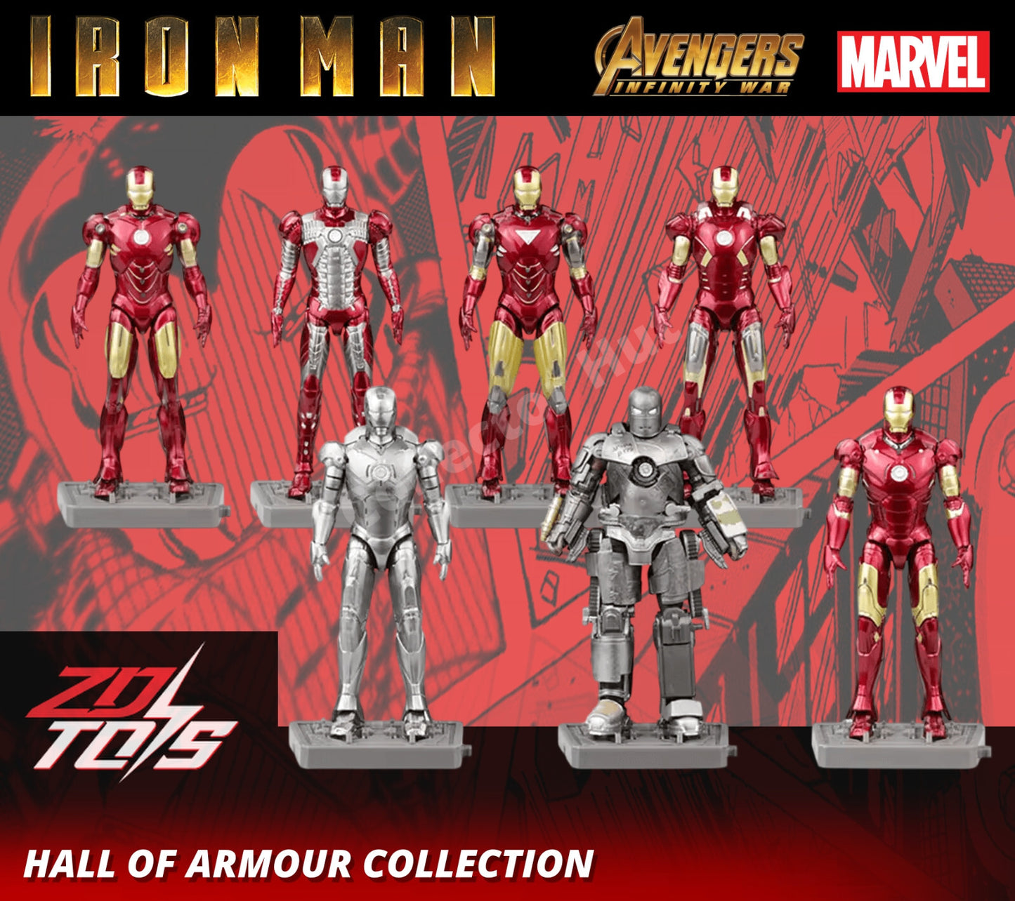 Iron Man Marvel Action Figures 1:20 Scale Hall of Armour Series MK 1-7 ZD Toys