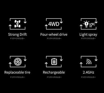 Drift RC Car 1:16 Scale High Speed LED Lights Smoke Effect 4WD 2.4Ghz GIFT BOXED