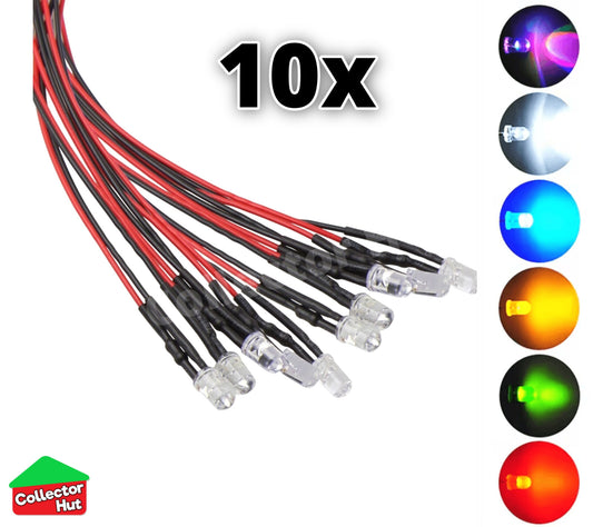 LED Light Bulbs DC 12v Pre-Wired Waterproof 3mm 5mm 10 Pack 20cm RC Cars Trucks