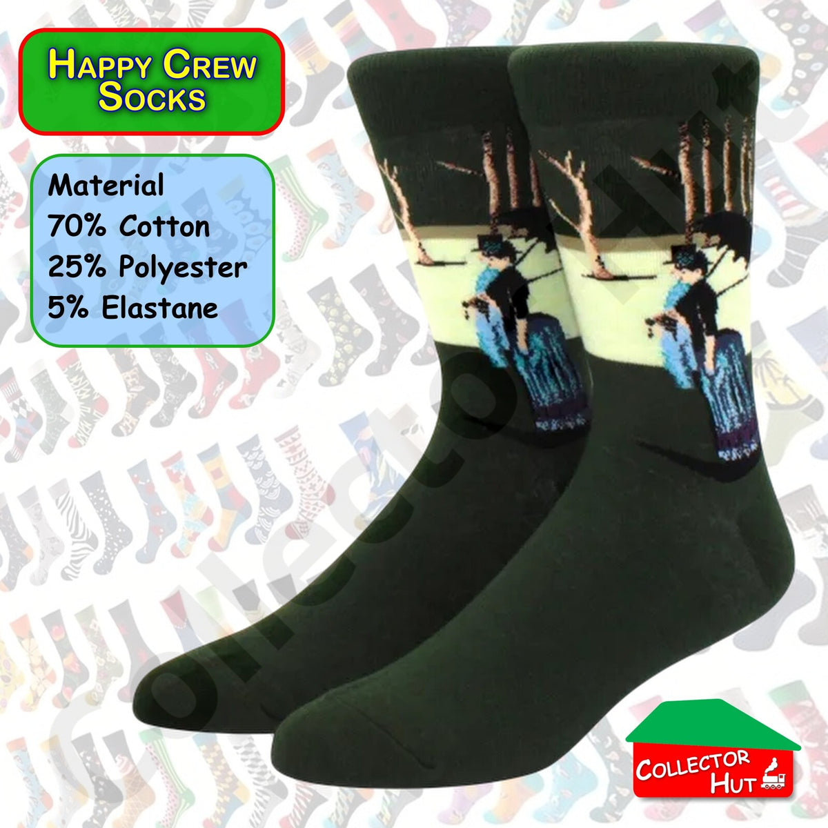Happy Crew Socks Novelty Breathable Anti-Odour Men's Unisex UK 6-8.5 EU 39-42