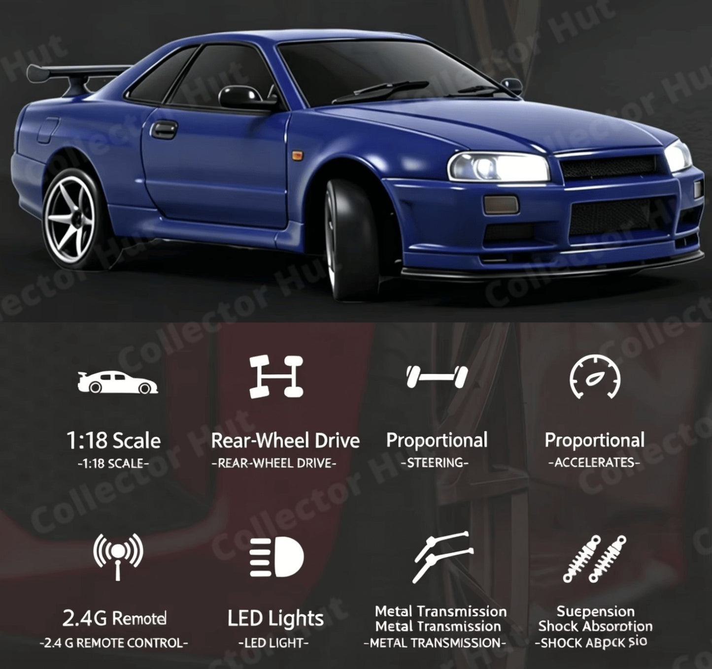 LDR/C LD1899 GTR Die-Cast RC Drift Car 1:18 Scale Gyro + Case