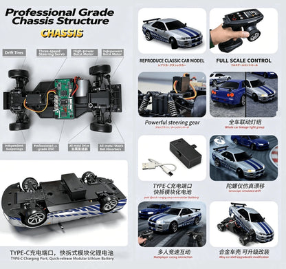 LDR/C LD1899 GTR Die-Cast RC Drift Car 1:18 Scale Gyro + Case