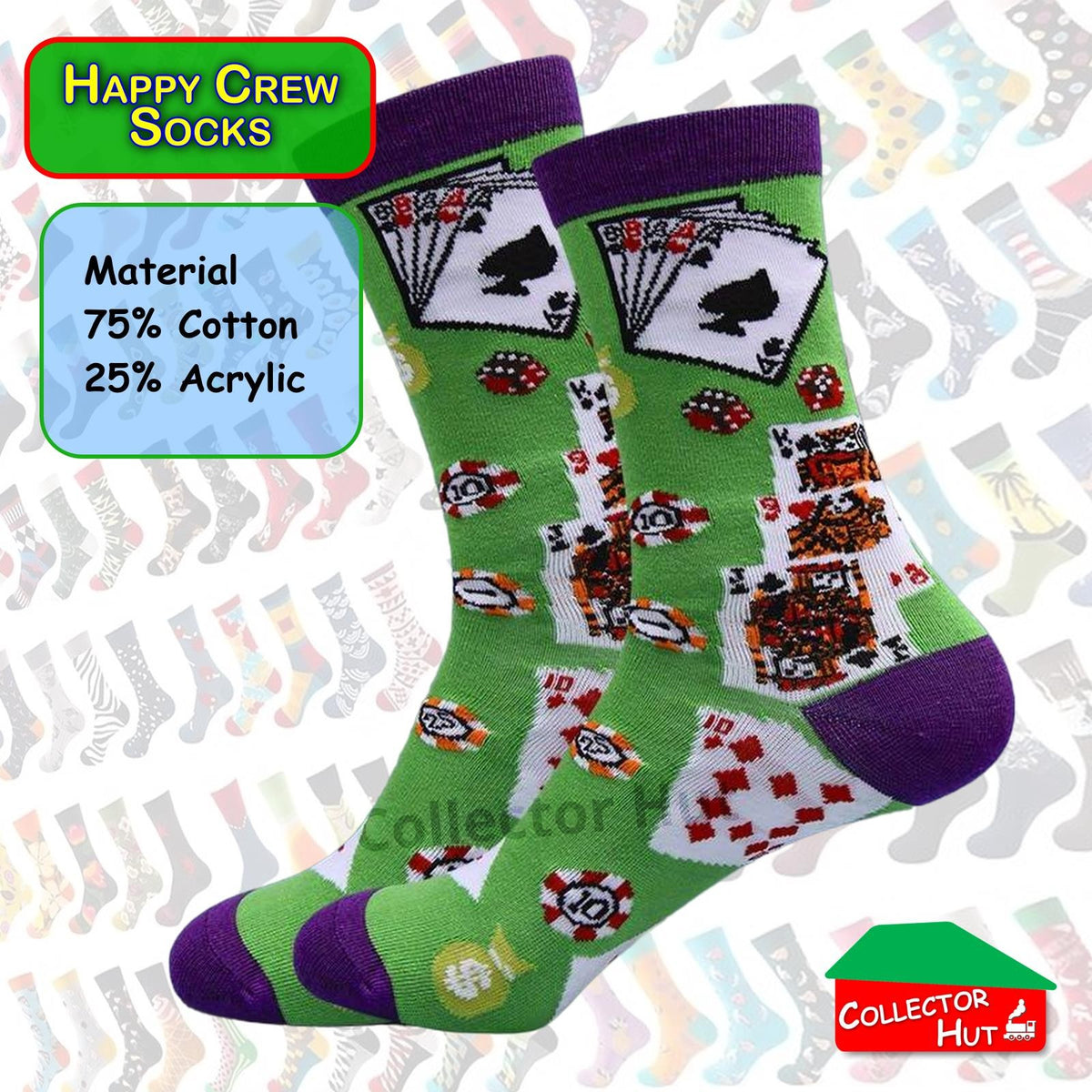 Happy Crew Socks Novelty Breathable Anti-Odour Men's Unisex UK 6-8.5 EU 39-42