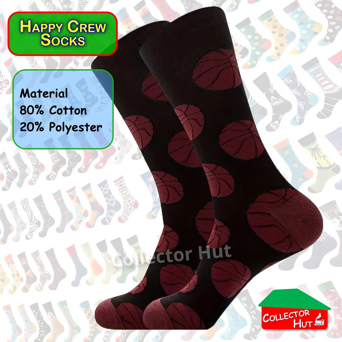 Happy Crew Socks Novelty Breathable Anti-Odour Men's Unisex UK 9-11 EU 43-46