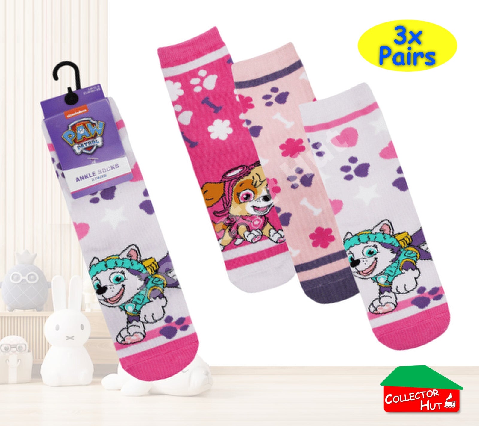 Children's Novelty Ankle Socks 3 Pack Pairs Peppa Pig Superman Paw Patrol Barbie