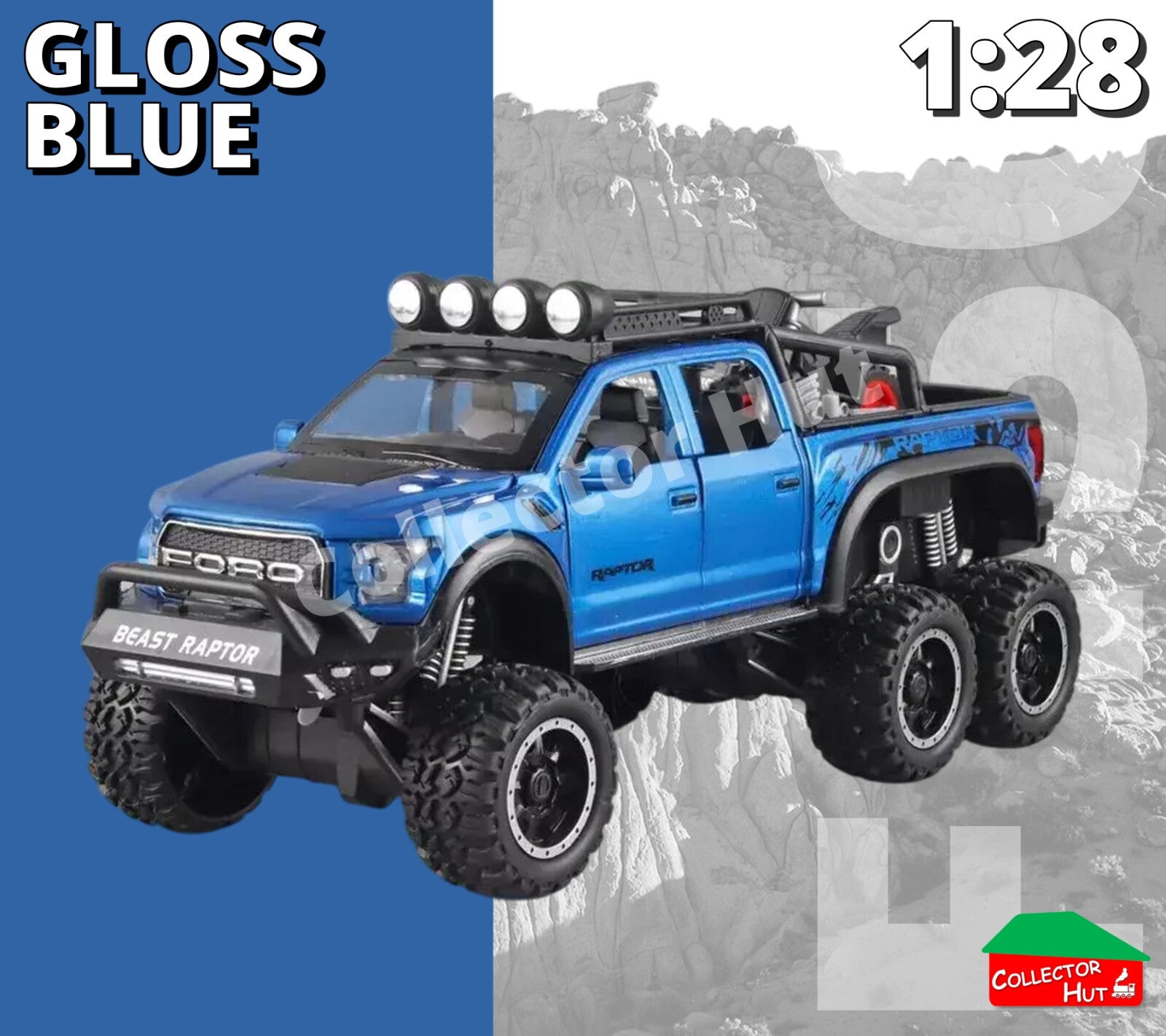 F150 Raptor Diecast Pickup Truck Pullback Model 1:28 Scale Replica