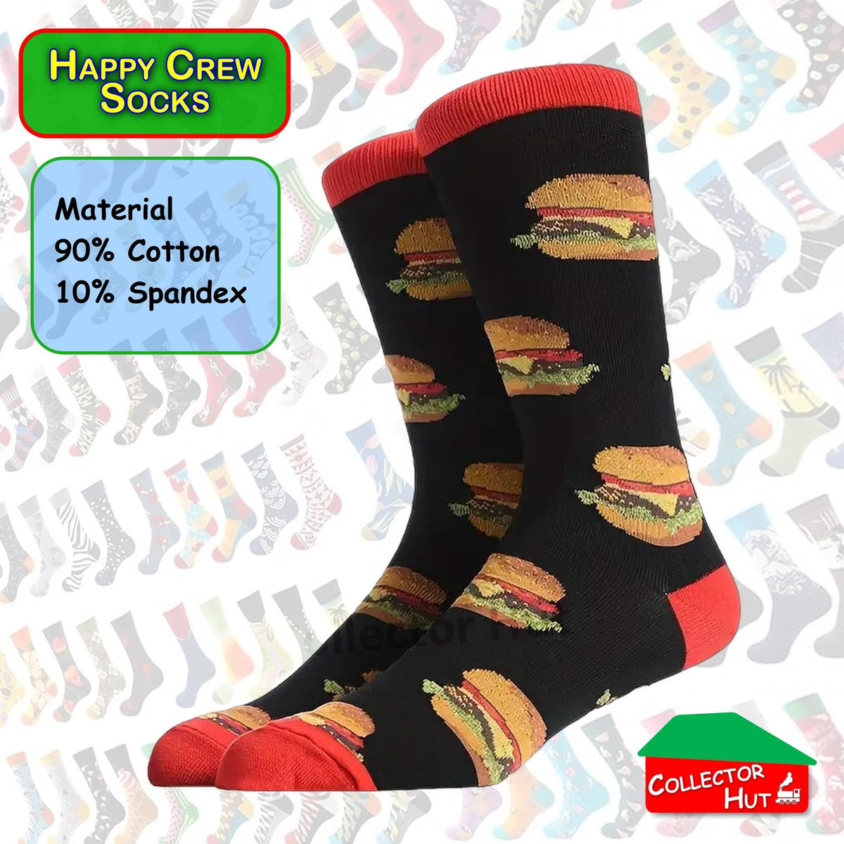 Happy Crew Socks Novelty Breathable Anti-Odour Men's Unisex UK 6-8.5 EU 39-42