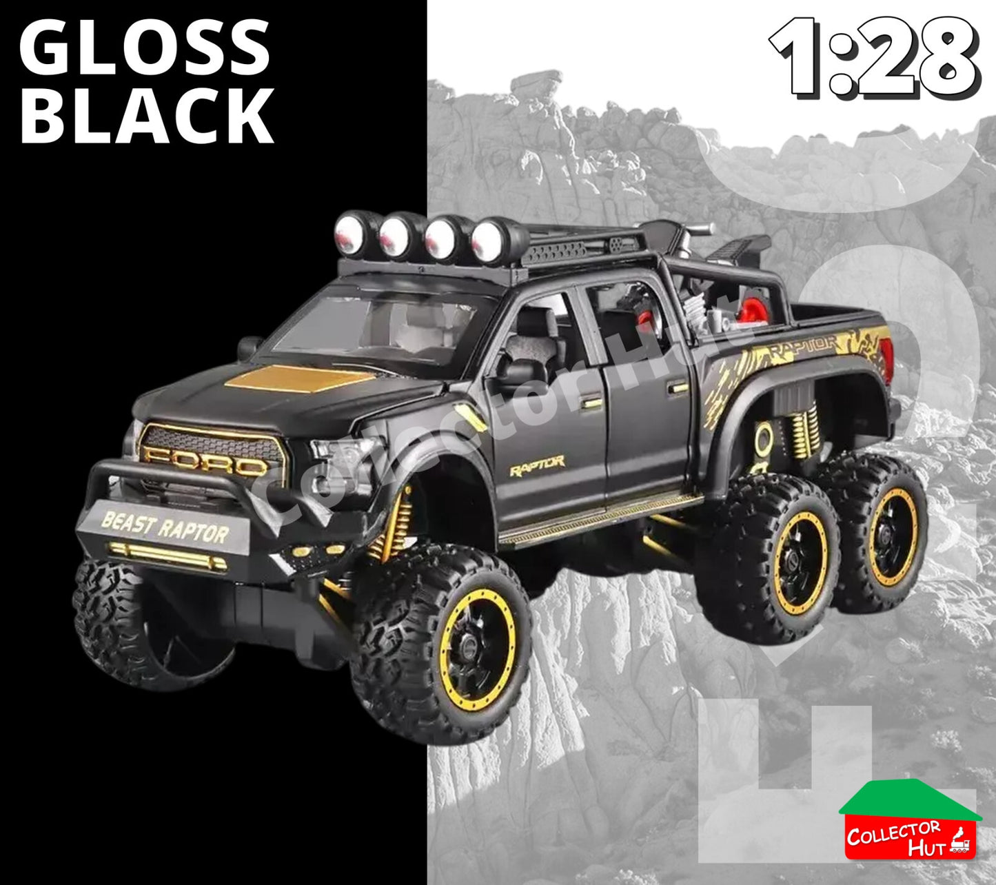 F150 Raptor Diecast Pickup Truck Pullback Model 1:28 Scale Replica