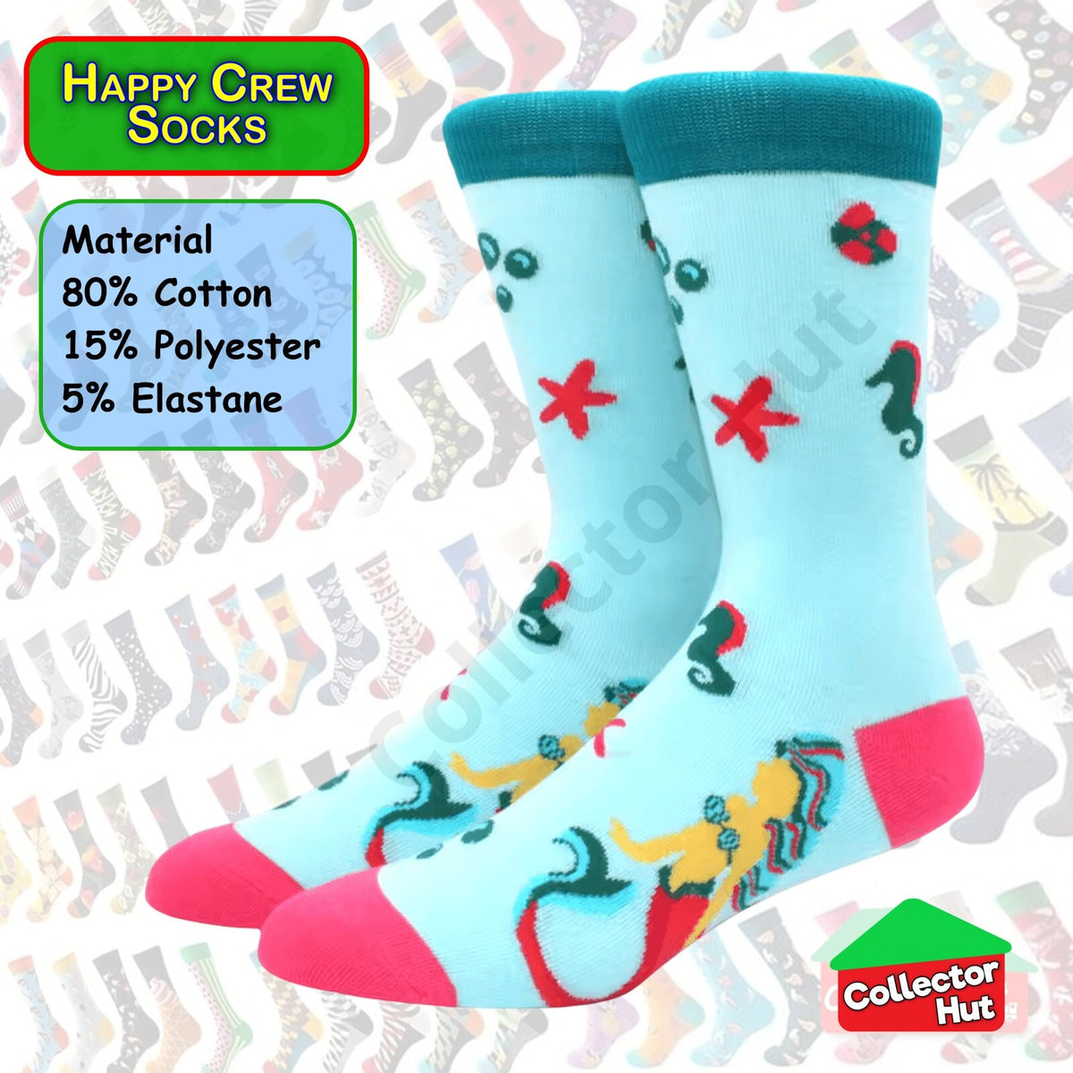 Happy Crew Socks Novelty Breathable Anti-Odour Men's Unisex UK 9-11 EU 43-46