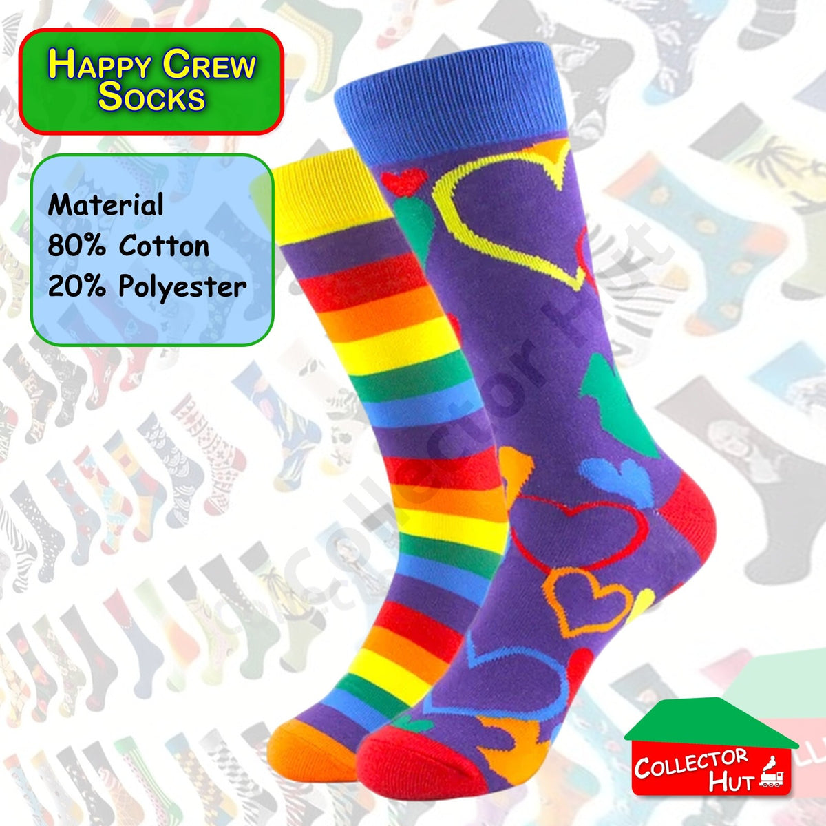 Happy Crew Socks Novelty Breathable Anti-Odour Men's Unisex UK 9-11 EU 43-46