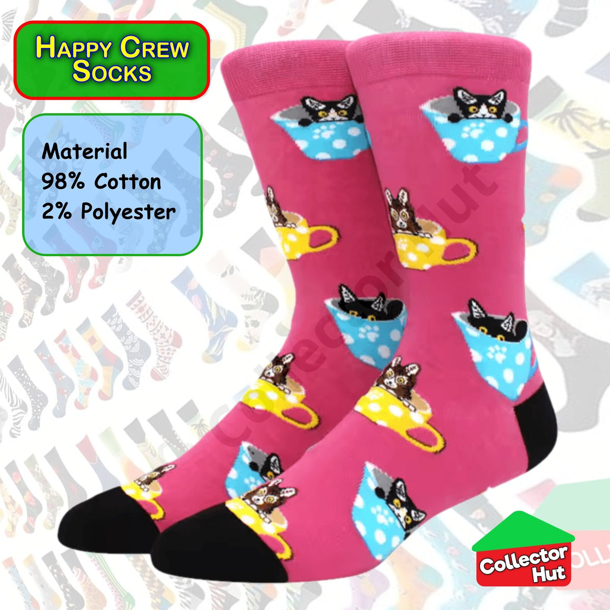 Happy Crew Socks Novelty Breathable Anti-Odour Men's Unisex UK 6-8.5 EU 39-42