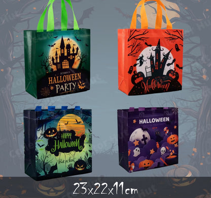 Halloween Novelty Tote Bags Trick or Treat Fabric 4 Pack with Handles