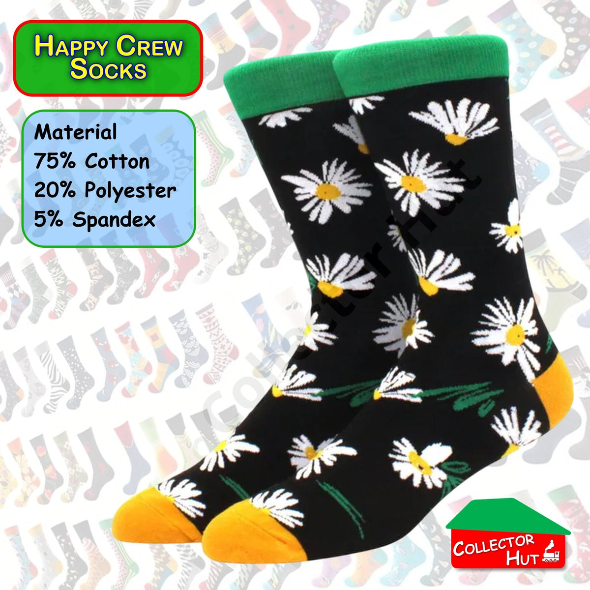 Happy Crew Socks Novelty Breathable Anti-Odour Men's Unisex UK 6-8.5 EU 39-42