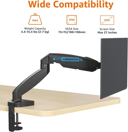Gas Spring Single Monitor Arm Desk Mount Adjustable Tension Fits 38.1-68.6CM