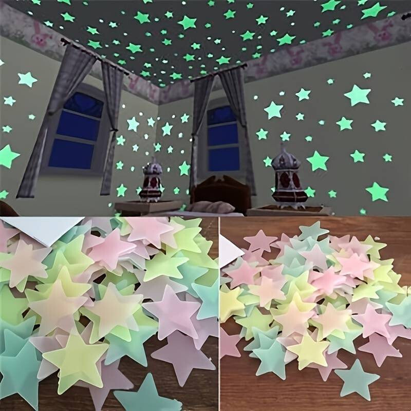 Glow in the Dark Plastic Stickers Dinosaurs Unicorns Stars Pink White Blue Green