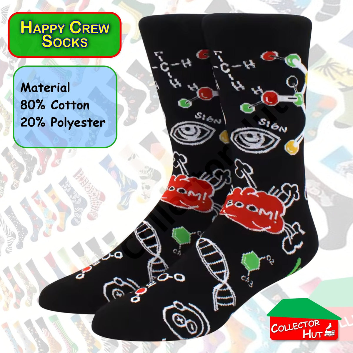 Happy Crew Socks Novelty Breathable Anti-Odour Men's Unisex UK 9-11 EU 43-46