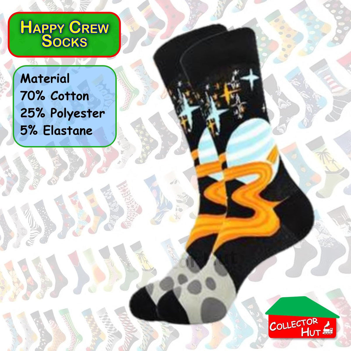 Happy Crew Socks Novelty Breathable Anti-Odour Men's Unisex UK 9-11 EU 43-46