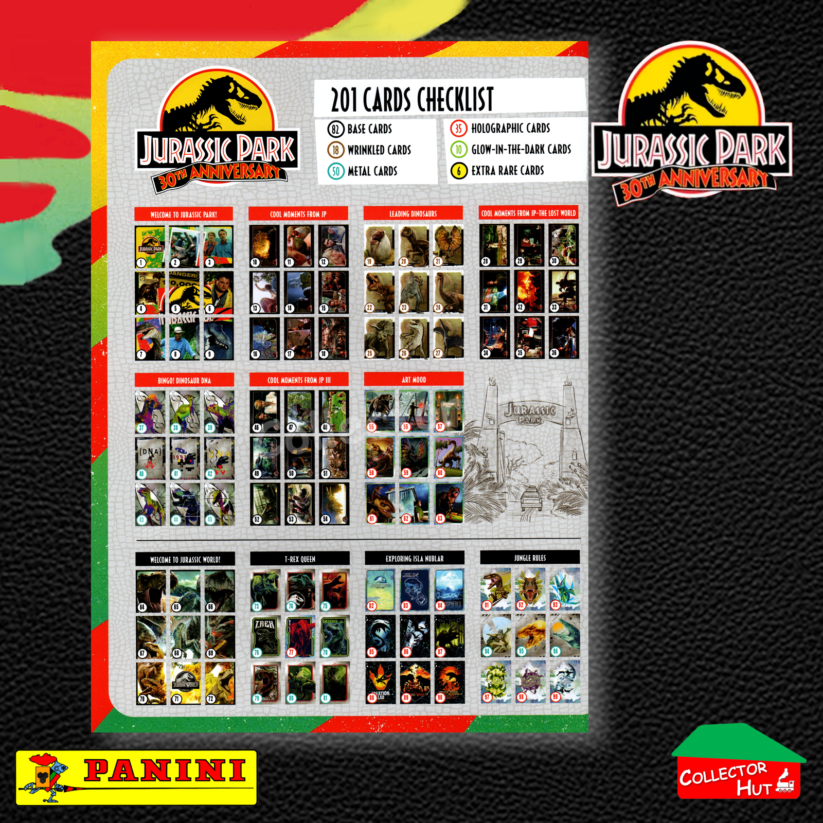 Jurassic World 30th Anniversary Trading Card COMPLETE BASE SET #1-195 in Binder