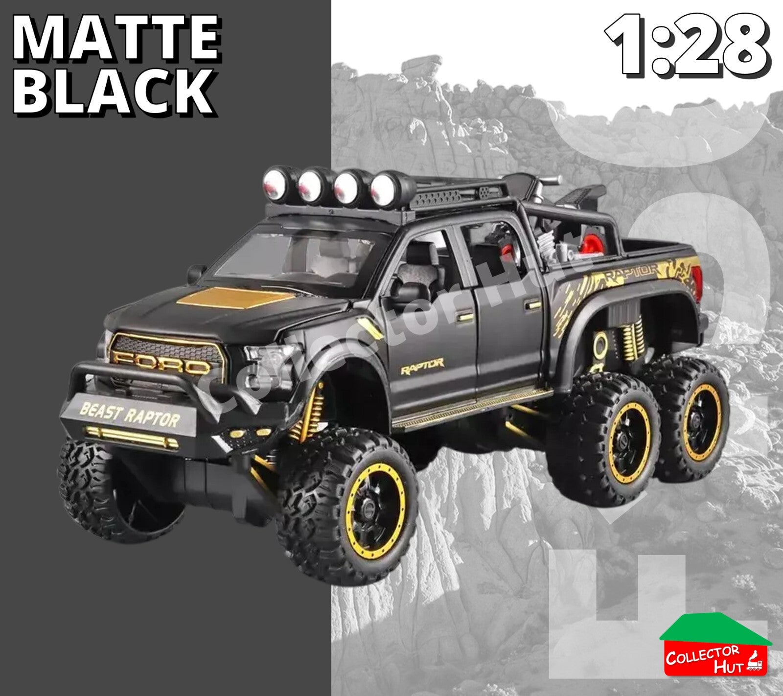 F150 Raptor Diecast Pickup Truck Pullback Model 1:28 Scale Replica