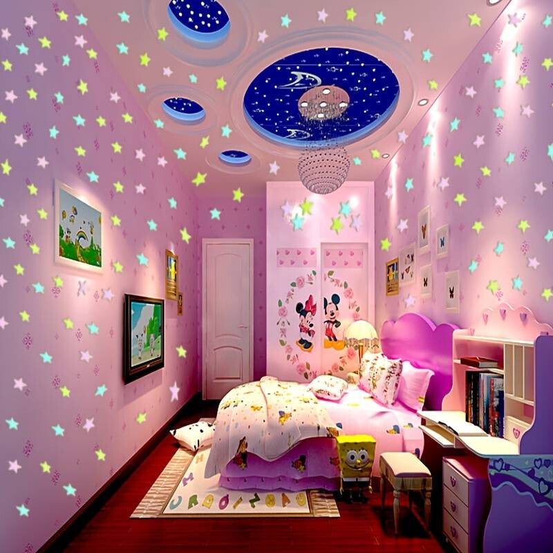 Glow in the Dark Plastic Stickers Dinosaurs Unicorns Stars Pink White Blue Green