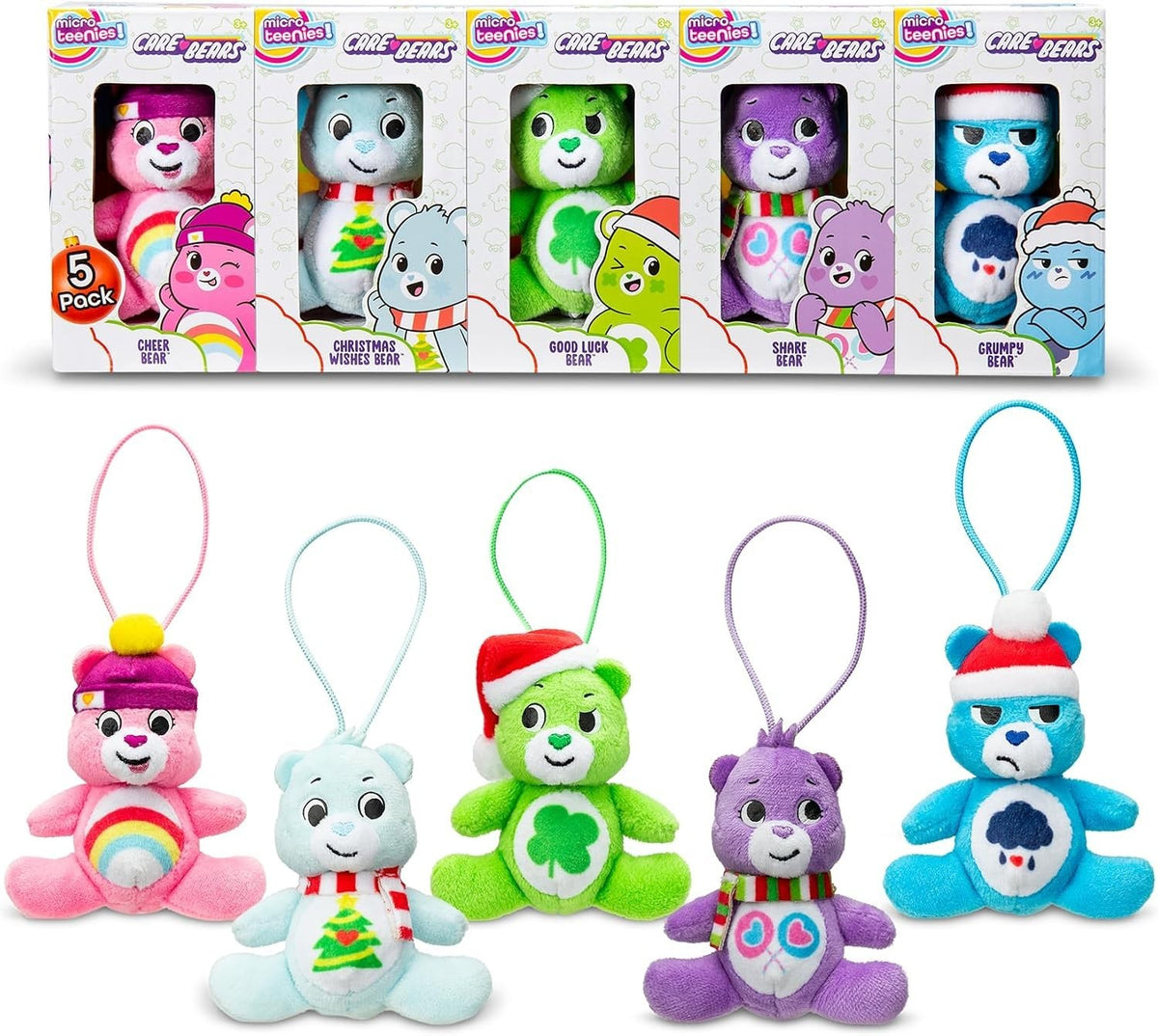 Micro Teenies Care Bears Holiday 5 Pack Treasure Box Miniature Plush Toys