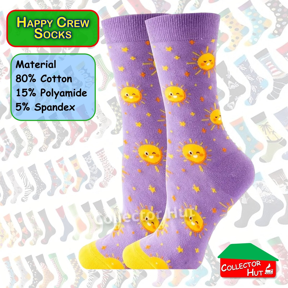Happy Crew Socks Novelty Breathable Anti-Odour Men's Unisex UK 6-8.5 EU 39-42