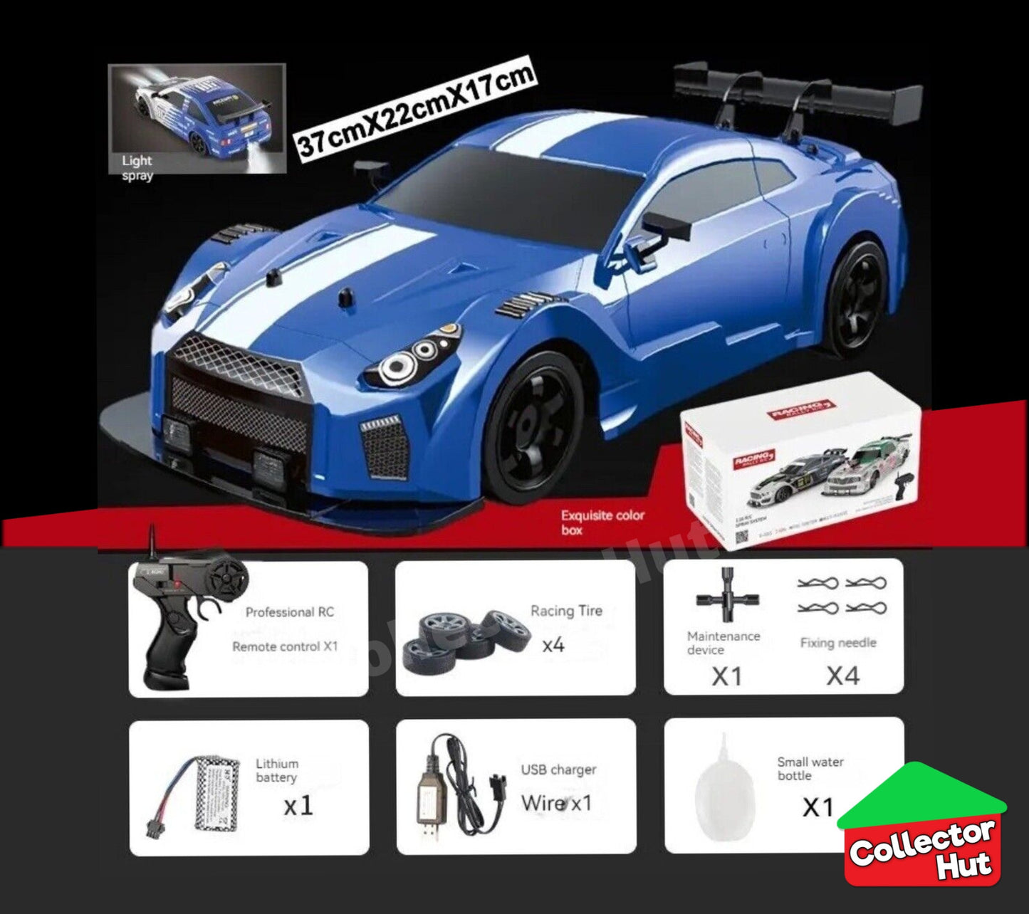 Drift RC Car 1:16 Scale High Speed LED Lights Smoke Effect 4WD 2.4Ghz GIFT BOXED