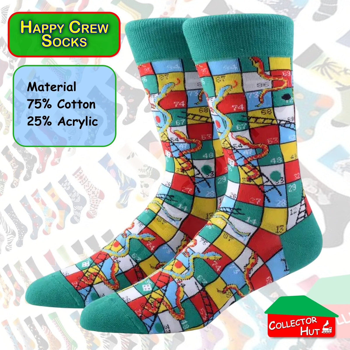 Happy Crew Socks Novelty Breathable Anti-Odour Men's Unisex UK 6-8.5 EU 39-42