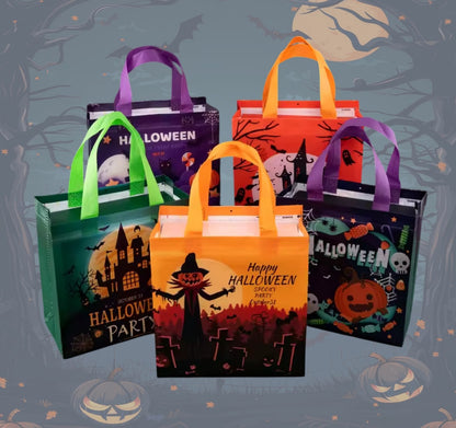 Halloween Novelty Tote Bags Trick or Treat Fabric 4 Pack with Handles