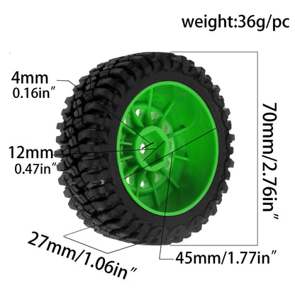 RC Model Wheels Tyres 12mm Hub 73mm x 34mm 38g 4pcs Set Car Truck MN168 WPL