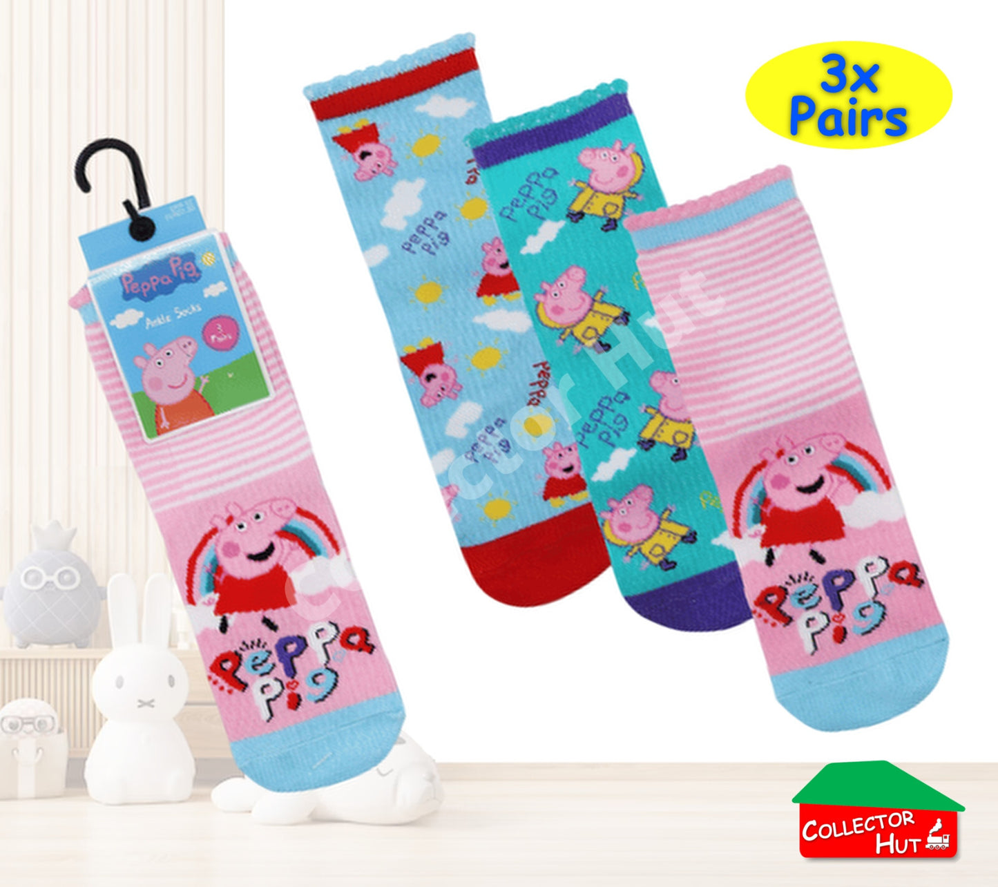 Children's Novelty Ankle Socks 3 Pack Pairs Peppa Pig Superman Paw Patrol Barbie